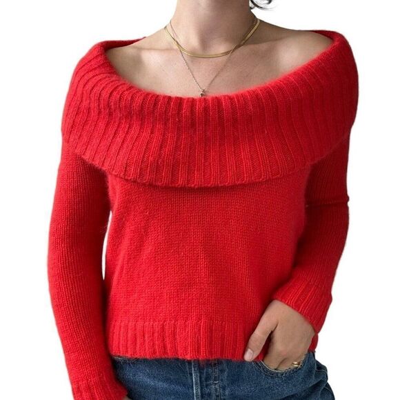 Comptoir Des Cotonniers Womens Cherry Red Angora Cashmere Cowl Neck Sweater sz S - Picture 9 of 10